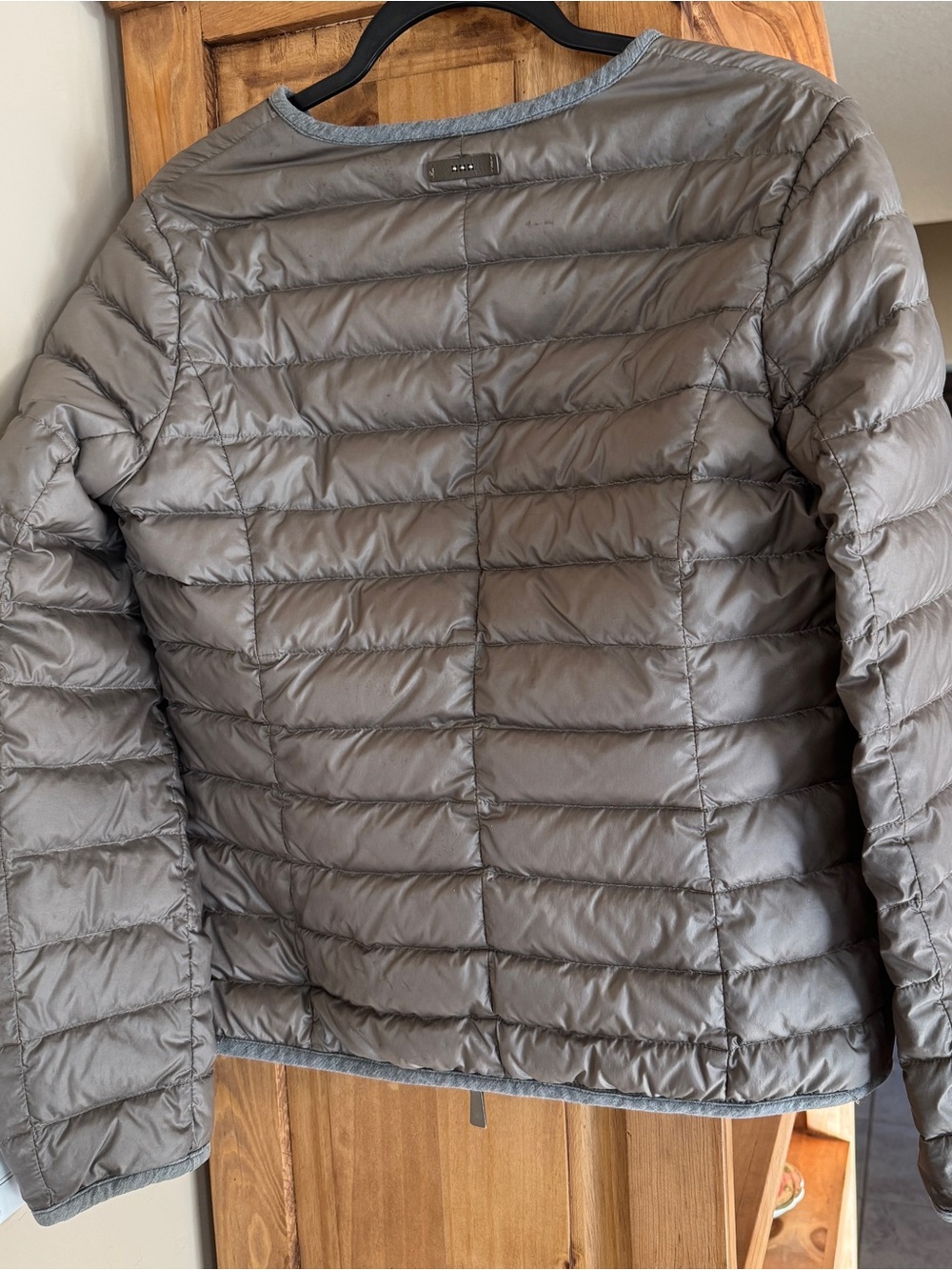 Peserico Italian Lightweight Down Puffer Jacket Gray Taupe Medium